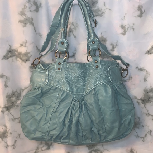 🎒 Vintage Deux Lux Teal Western Embossed Large Shoulder Bag Urban Outfitters - Picture 4 of 14